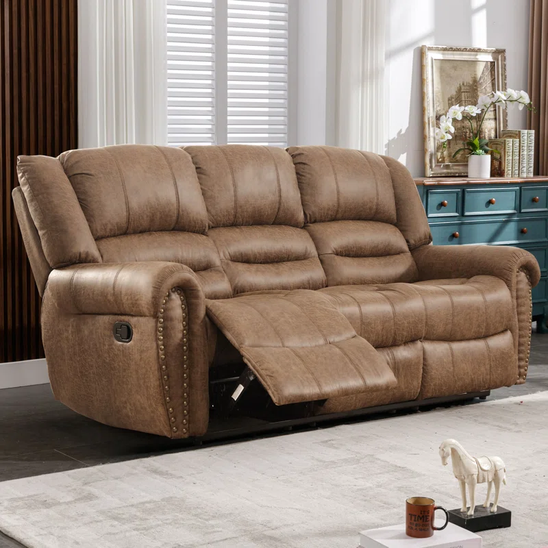 Margena+83.5''+Wide+Classic+and+Oversize+Top+Faux+Leather+Reclining+Sofa+with+Rivet (1)