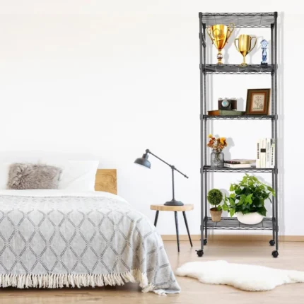 Reasor 71" H x 24" W x 14" D 5 Shelves Shelving Unit with Wheels, Leveling Feet, Side Hooks